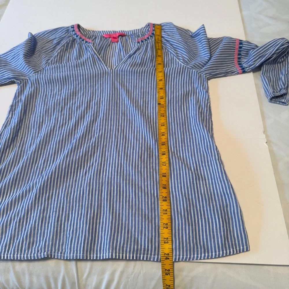 Lilly Pulitzer Taelynn Oxford Blue White Stripe Embroidered Long Sleeve XS - Picture 8 of 8